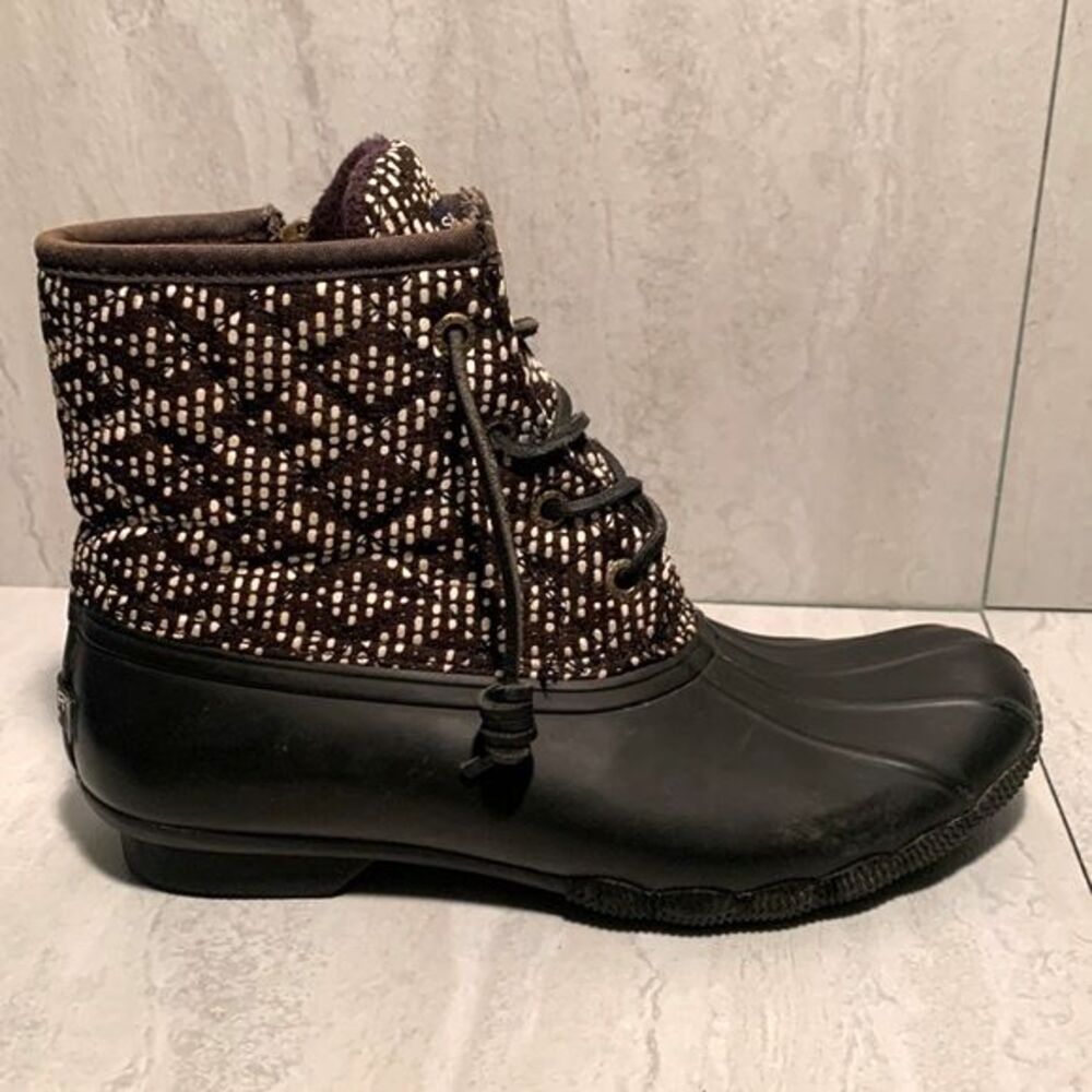 Sperry Saltwater Aztec Boho Black Rubber Waterproof Rain Duck Boots STS95348